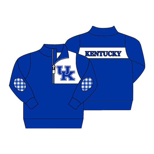 Preorder (moq 5)Baby Boys Hot Blue Long Sleeve Kentucky Zip Team Pullovers Top