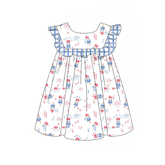 Preorder (moq 5)Baby Girls 4th of July Popstick Firework Knee Length Dresses