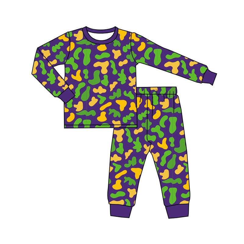 Preorder (moq 5) Baby Boys Mardigras Camo Top Pant Pajamas Sets