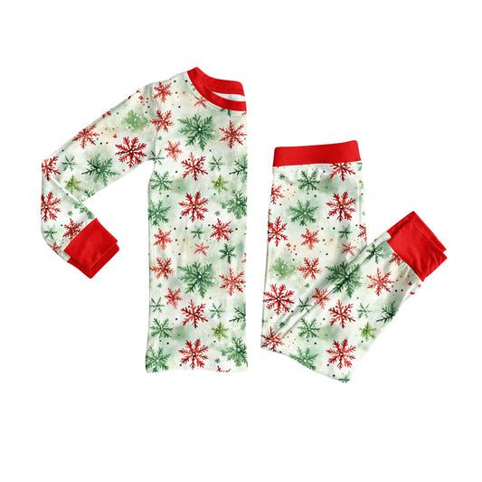 Preorder (moq 5)Baby Girls Long Sleeves Green Red Snowflake Top Pants Pajamas Set