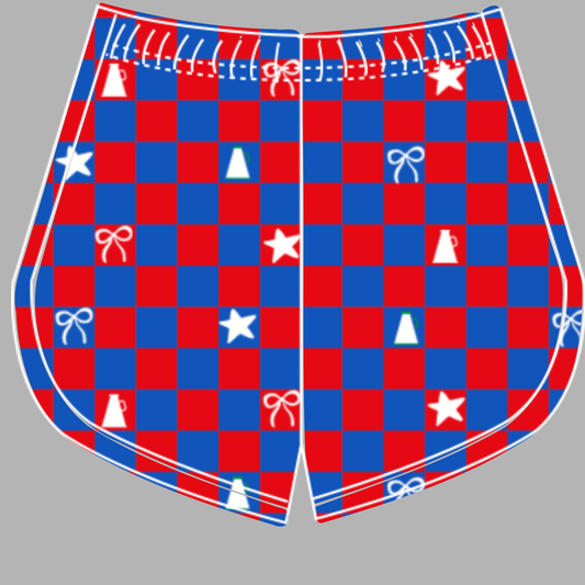 Preorder (moq 5)Baby Girls Red Blue Checked Cheer Team Shorts Bottoms