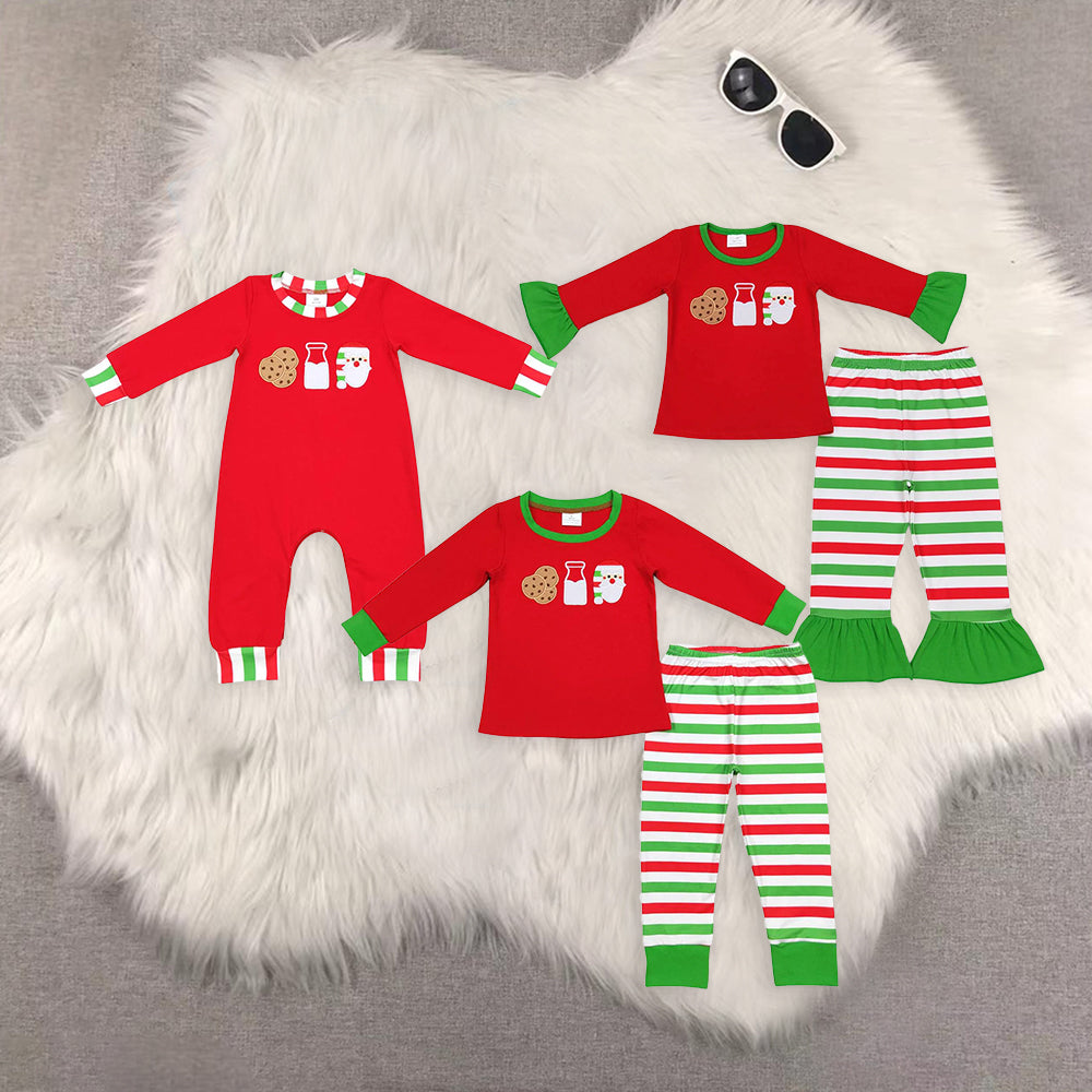 Sibling Baby Kids Red Christmas Santa Milk Top Pant Pajamas Clothes Sets Rompers