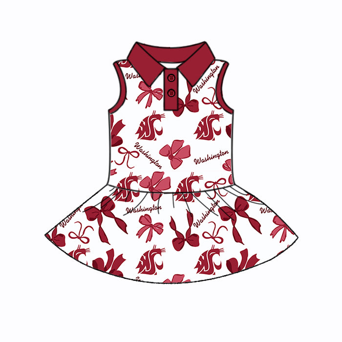 Preorder (moq 5)Baby Girls Red Sleeveless Bows Plaid Washinqton Button Team Knee Length Dresses