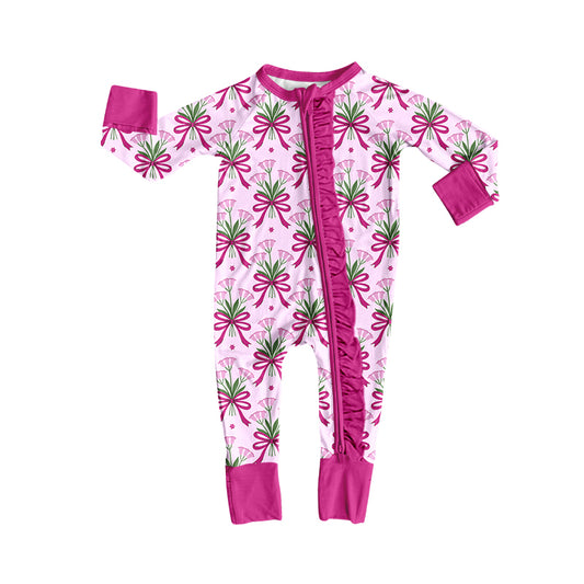 Preorder (moq 5)Baby Girls Bows Flowers Two Way Ruffle Zip Convertible Rompers