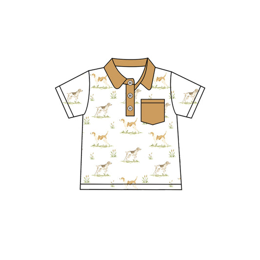 Preorder (moq 5)Baby Boys Short Sleeves Khaki Button Pocket Dogs Polo Shirts Top