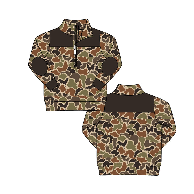 Preorder（moq 5）boys Fall Thanksgiving Camo Dinosaur Half-Zip Top, Casual Jacket