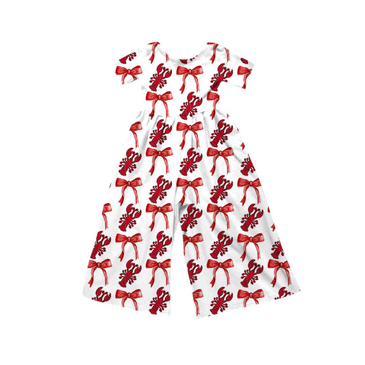 Preorder(moq 8)Baby Girls Red Bows Crayfishes Plaid Pant Jumpsuits