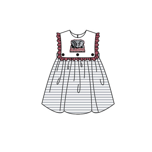 Preorder moq 5 Baby Girls Sleeveless Grey Stripe Alabama Team Knee Length Dresses
