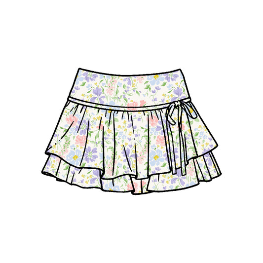 Preorder (moq 5)Baby Girls Colorful Flowers Double Ruffle Skirt Shorts Bottom