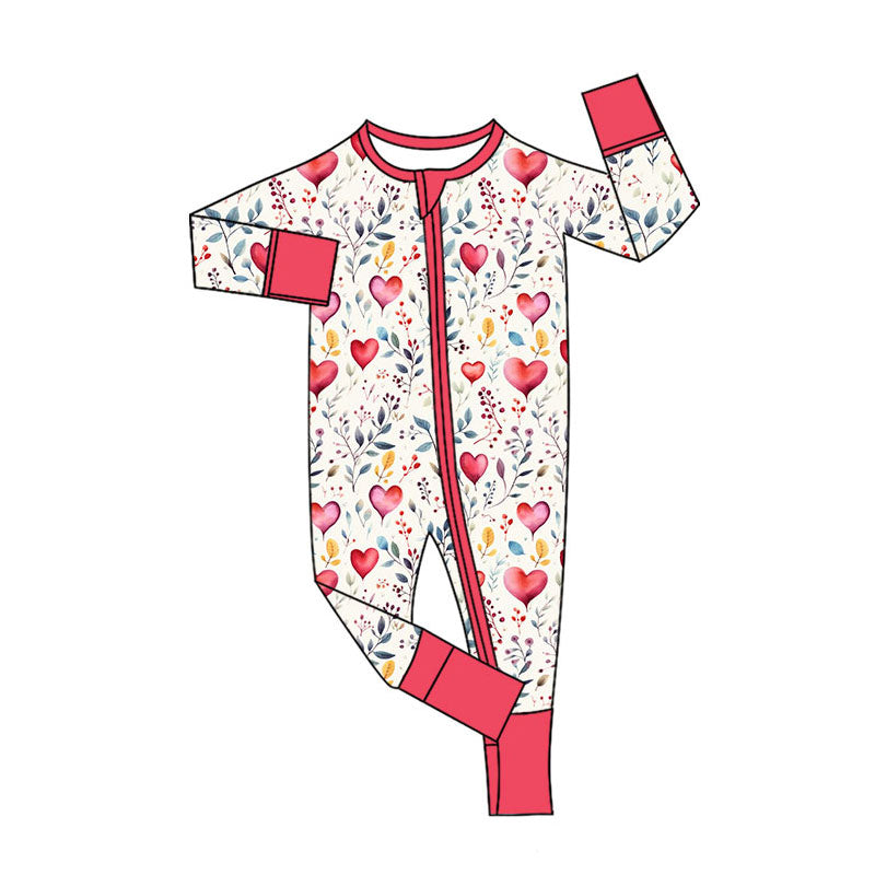 Preorder (moq 5)Baby Girls Heart Balloons Floral Zipper Footie Rompers
