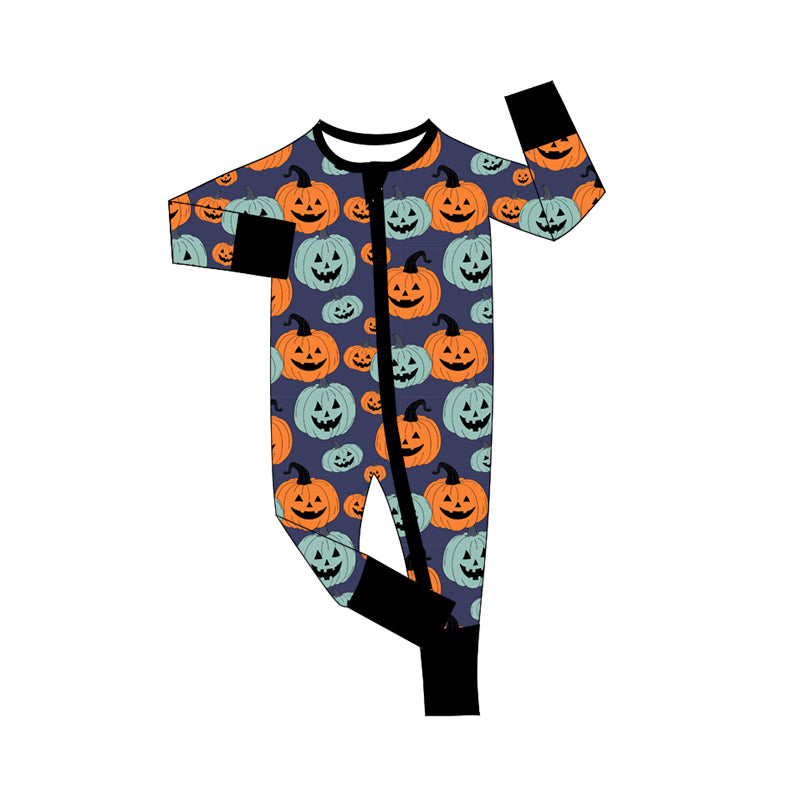 Preorder moq 5 Baby Infant Boys Long Sleeves Colorful Pumpkins Plaid Zipper Romper