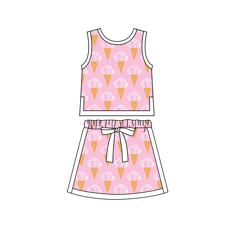 Preorder moq 5 Baby Girls Pink Ice Creams Vests Skirt Shorts Clothes Set