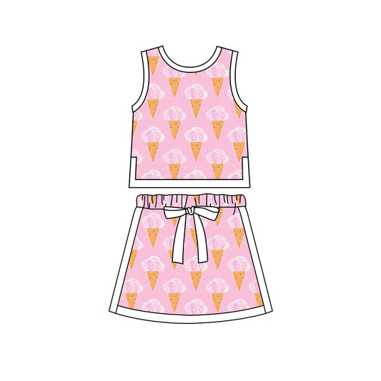 Preorder moq 5 Baby Girls Pink Ice Creams Vests Skirt Shorts Clothes Set