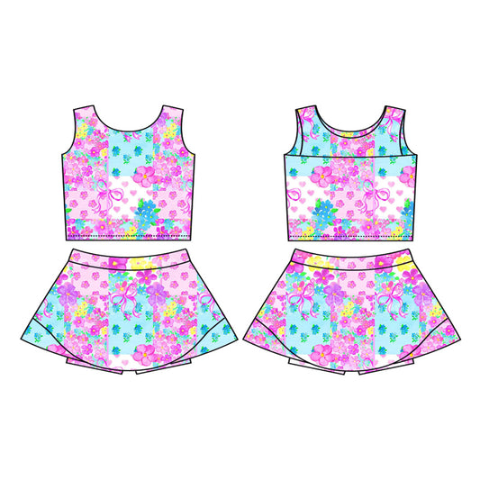 Preorder (moq 5)Baby Girls Hearts Flowers Checked Vest Skirt Shorts Valentines Clothes Sets