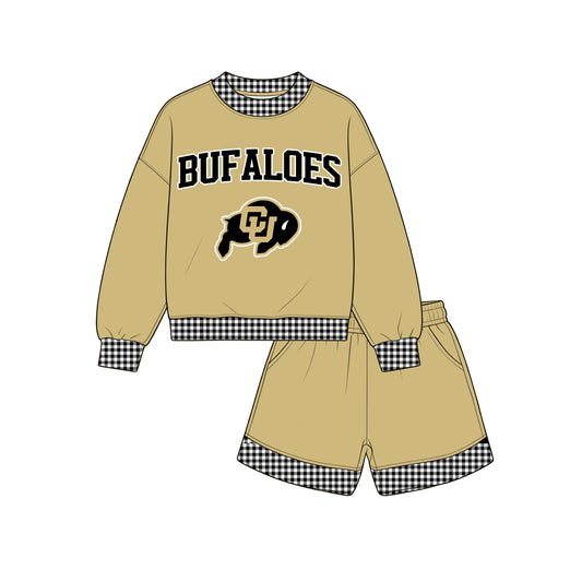 Preorder(moq 5)Baby Boys Long Sleeve Bufaloes Top Pockets Shorts Team Clothes Sets
