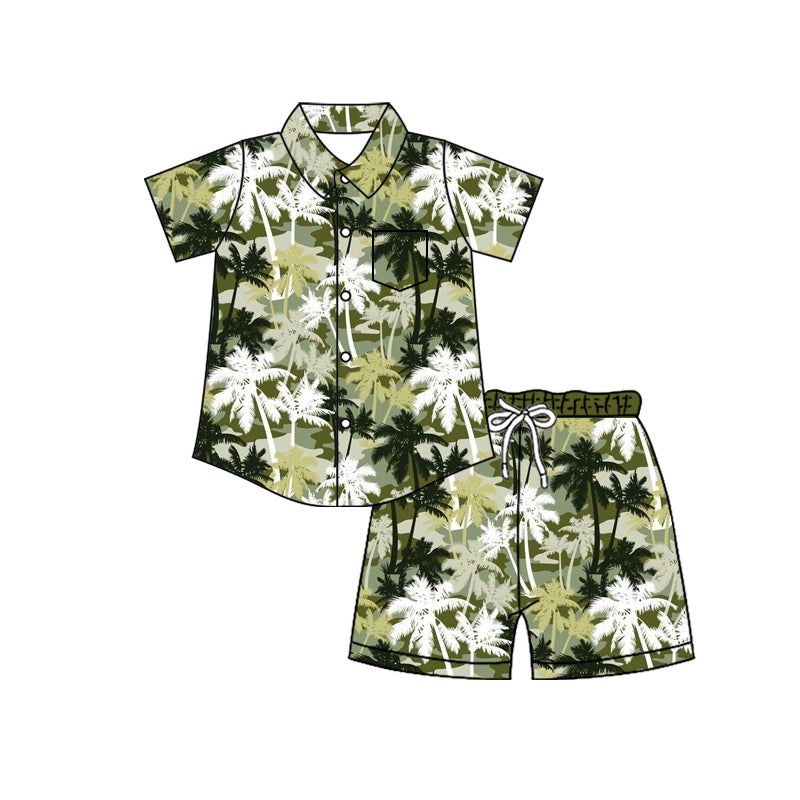 Preorder (moq 5)Baby Boys Southern Camo Trees Button Pocket Top Short Clothes Sets