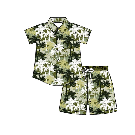 Preorder (moq 5)Baby Boys Southern Camo Trees Button Pocket Top Short Clothes Sets