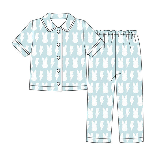 Preorder (moq 5)Baby Boys Rabbits Lights Button Top Pants Easter Pajamas Sets