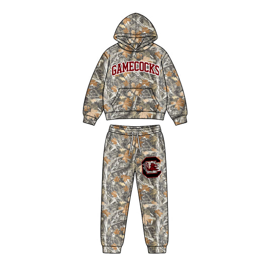 Preorder (moq 5) Baby Boys Leaves Camo Gamecocks Pocket Hoodie Pockets Pant Team Clothes Sets