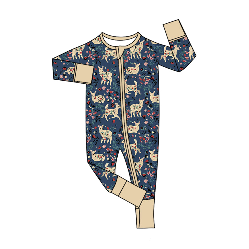 Preorder (moq 5)Baby Girls Flowers Deer Two Way Zip Convertible Hunting Rompers