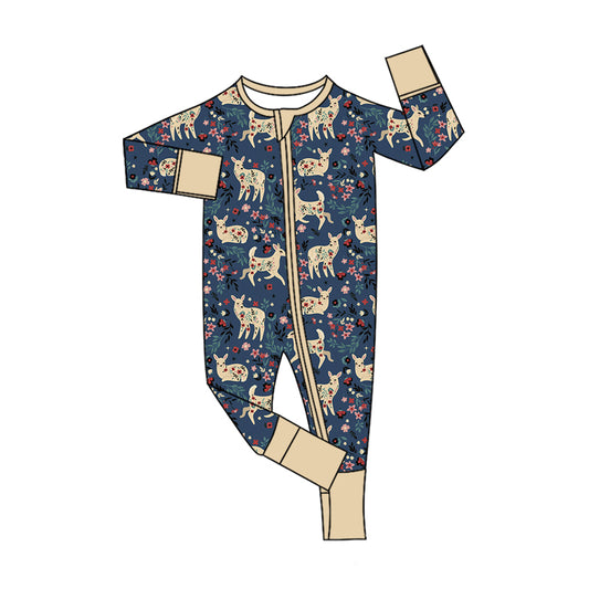Preorder (moq 5)Baby Girls Flowers Deer Two Way Zip Convertible Hunting Rompers