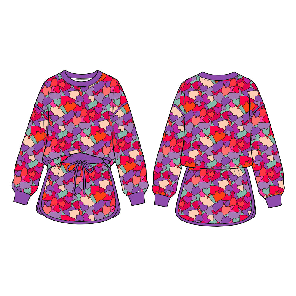 Preorder (moq 5)Baby Girls Colorful Hearts Long Sleeve Top Skirt Short Valentines Clothes Set