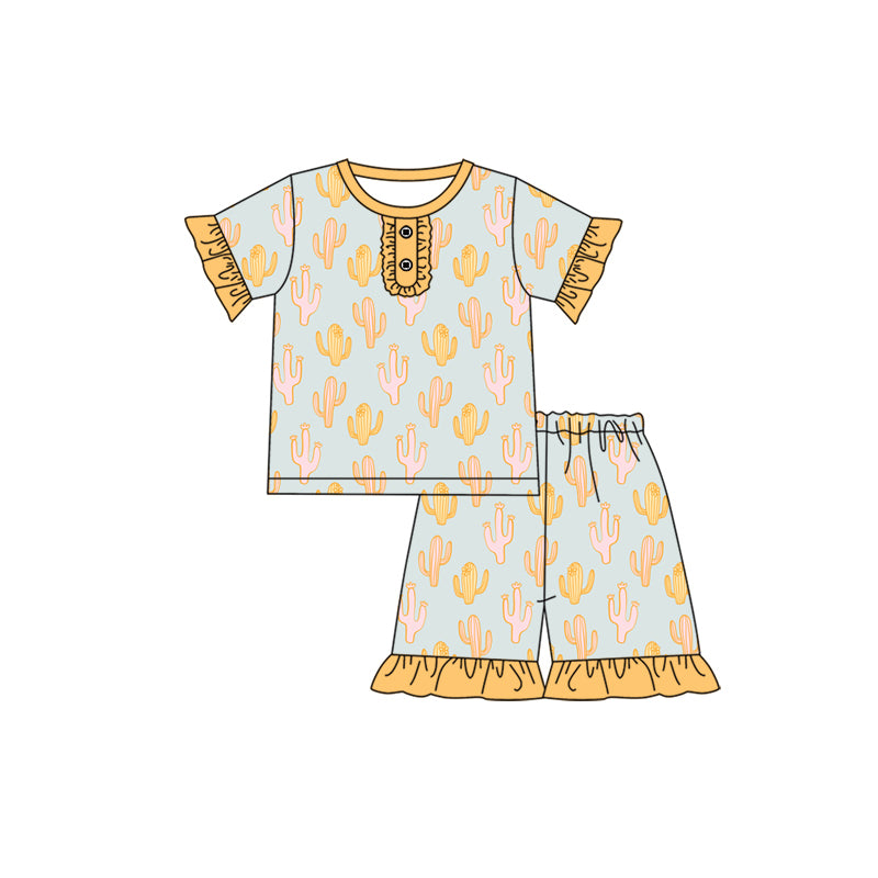 Preorder (moq 5)Baby Girls Western Cactus Tops Shorts Pajamas Clothes Sets