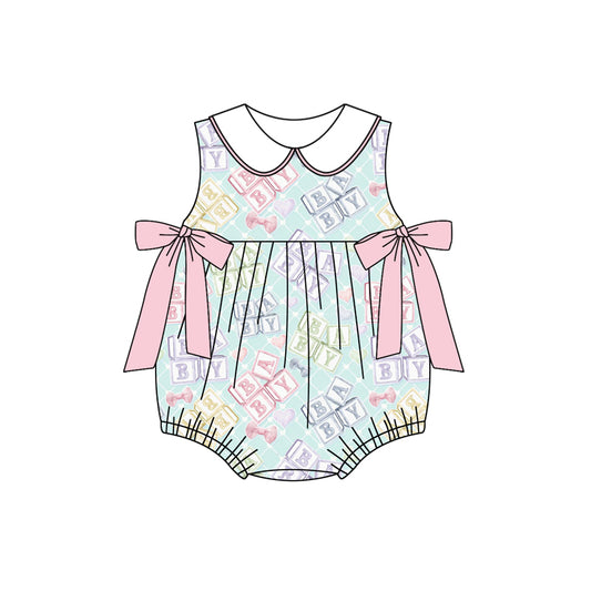 Preorder(moq 5)Baby Infant Girls Sleeveless Letter Plaid Bows Summer Rompers