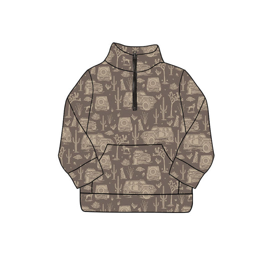 Preorder (moq 5)Baby Boys Long Sleeve Dogs Cactus Zip Pockets Western Pullovers Top