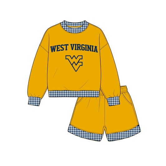 Preorder(moq 5)Baby Boys Long Sleeve West Virginia Top Pockets Shorts Team Clothes Sets