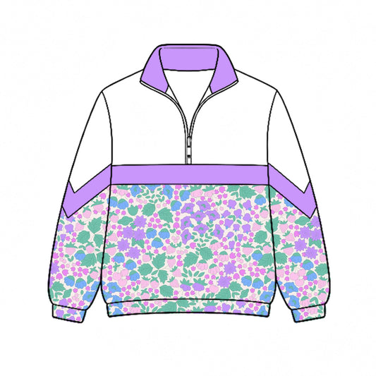 Preorder (moq 5)Baby Girls Colorful Flowers Fall Zip Pullovers Top