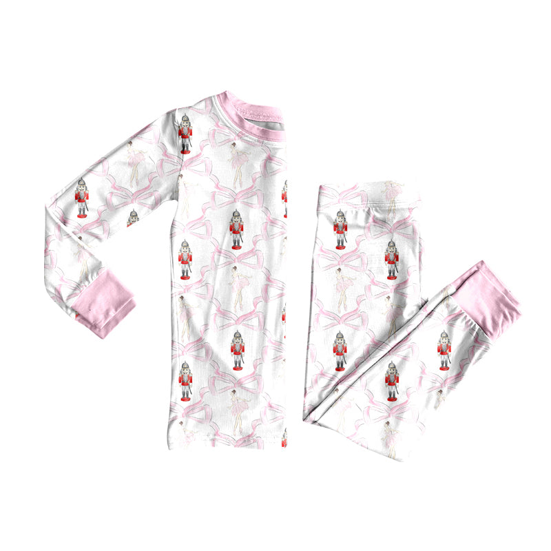 Preorder(moq 5) Baby Girls Christmas Soldier Bows Top Pants Lounge Wear Pajamas Sets