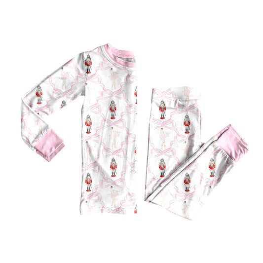 Preorder(moq 5) Baby Girls Christmas Soldier Bows Top Pants Lounge Wear Pajamas Sets