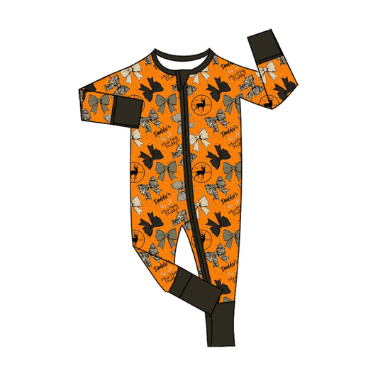 Preorder (moq 5)Baby Girls Bows Deer Hunting Two Way Zip Convertible Rompers