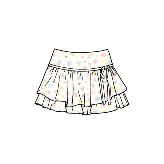 Preorder (moq 5)Baby Girls Colorful Flowers Bows Double Ruffle Skirt Shorts Bottom