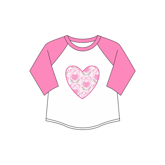 Preorder (moq 5)Baby Girls Pink Long Sleeves Floral Hearts Tee Shirts Top