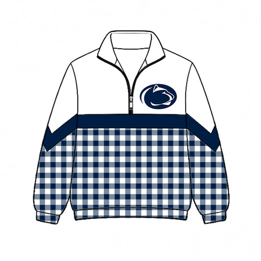 Preorder (moq 5)Baby Boys Navy Checked Cougars Team Zip Pullovers Top