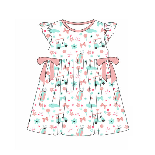 Preorder (moq 5)Baby Girls Pink Golf Bows Knee Length Dresses