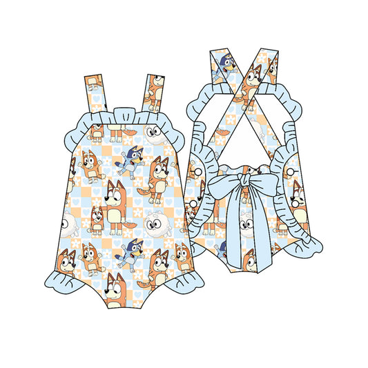 Preorder(moq 5)Baby Infant Girls Dogs Bows Flowers Summer Straps Rompers