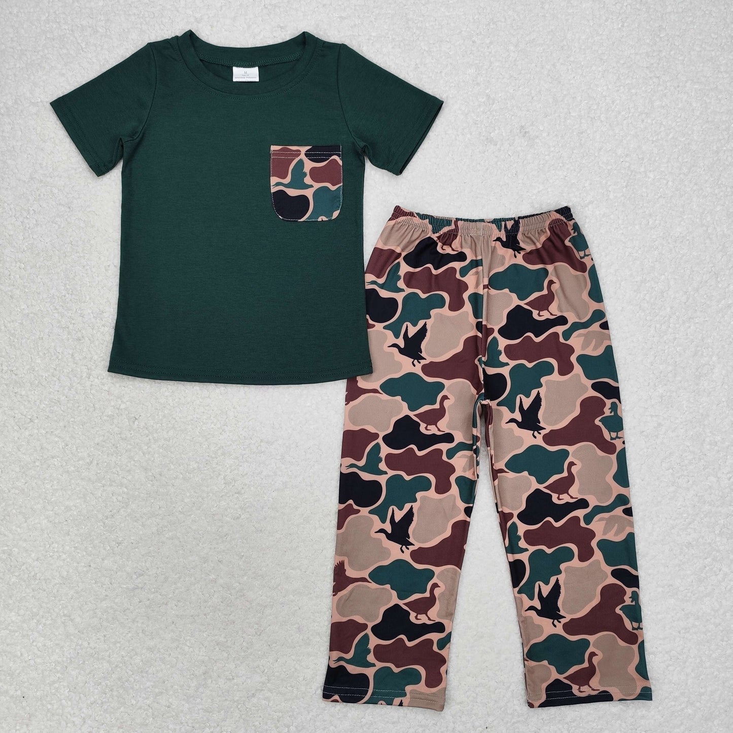 Sibling Baby Boys Dark Green Pocket Top Duck Camo Rompers Clothes Sets