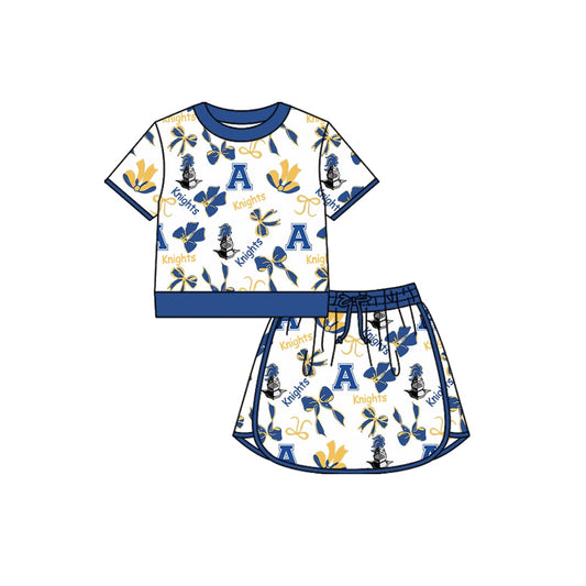 Preorder (moq 5)Baby Girls Short Sleeves Knights Top Bows Skorts Team Sets