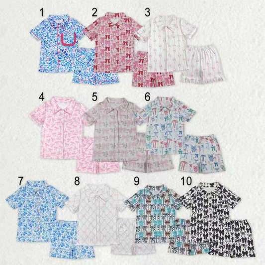 Sibling Adult Women Bows Flowers Pocket Buttons Tops Shorts Pajamas