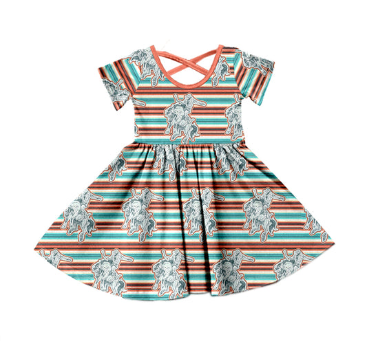 Baby Girls Western Horse Stripes Knee Length Dresses preorder(MOQ 5)