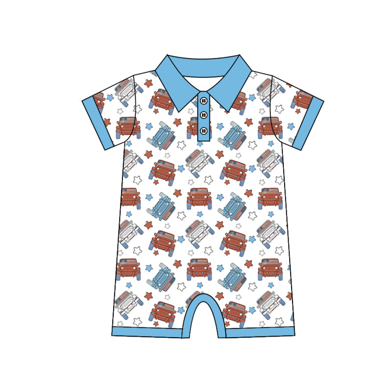 Baby Infant Boys 4th Of July Truck Short Sleeve Rompers preorder(moq 5)