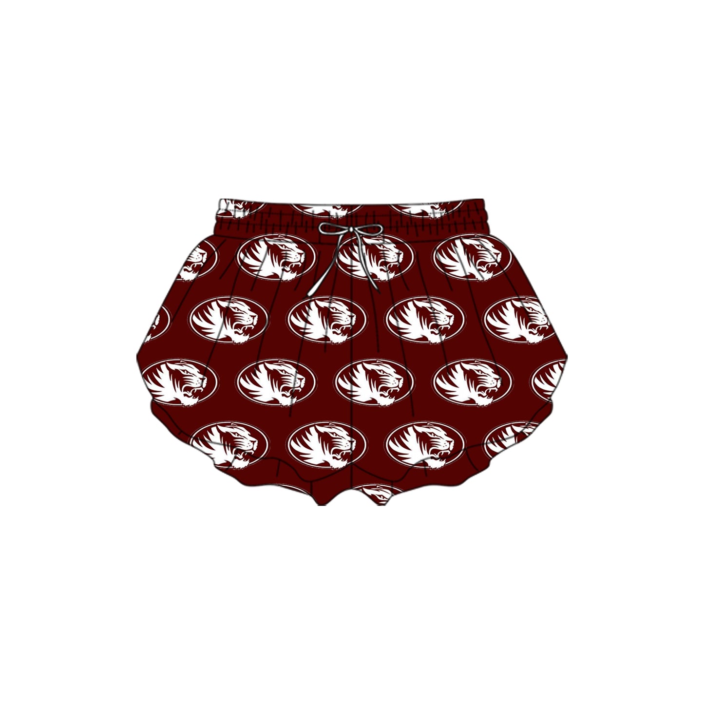 Preorder(moq 5) Baby Girls Dark Red Lions Plaid Yoga Team Ruffle Shorts
