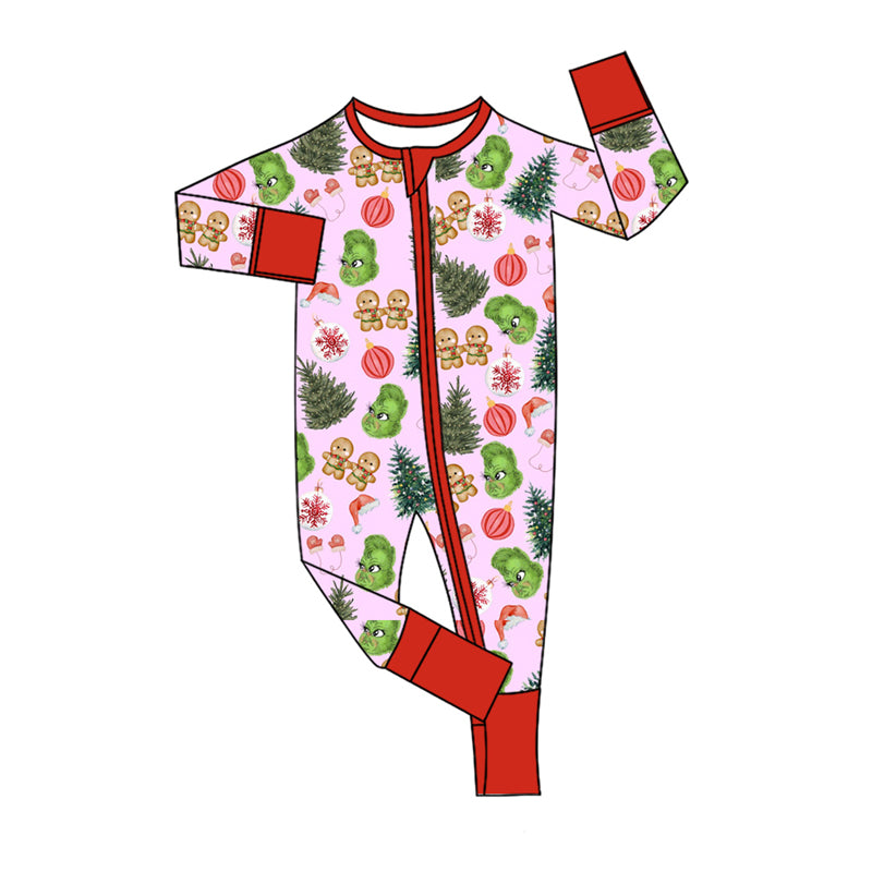 Preorder(moq 5)Baby Boys Christmas Trees Gingerbread Frogs Zipper Footie Rompers