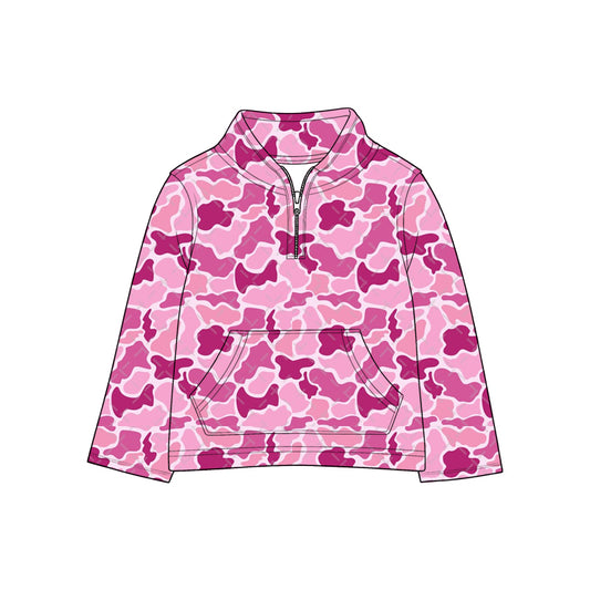 Preorder (moq 5)Baby Girls Pink Camouflage Zip Pullovers Tops