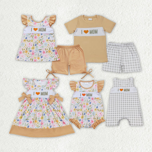 Baby Girls I Love Mom Floral Sibling Sister Brother Shorts Clothes Sets