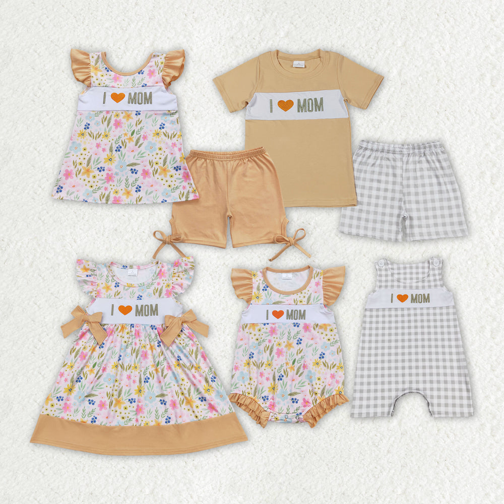 Baby Girls I Love Mom Floral Sibling Sister Brother Shorts Clothes Sets