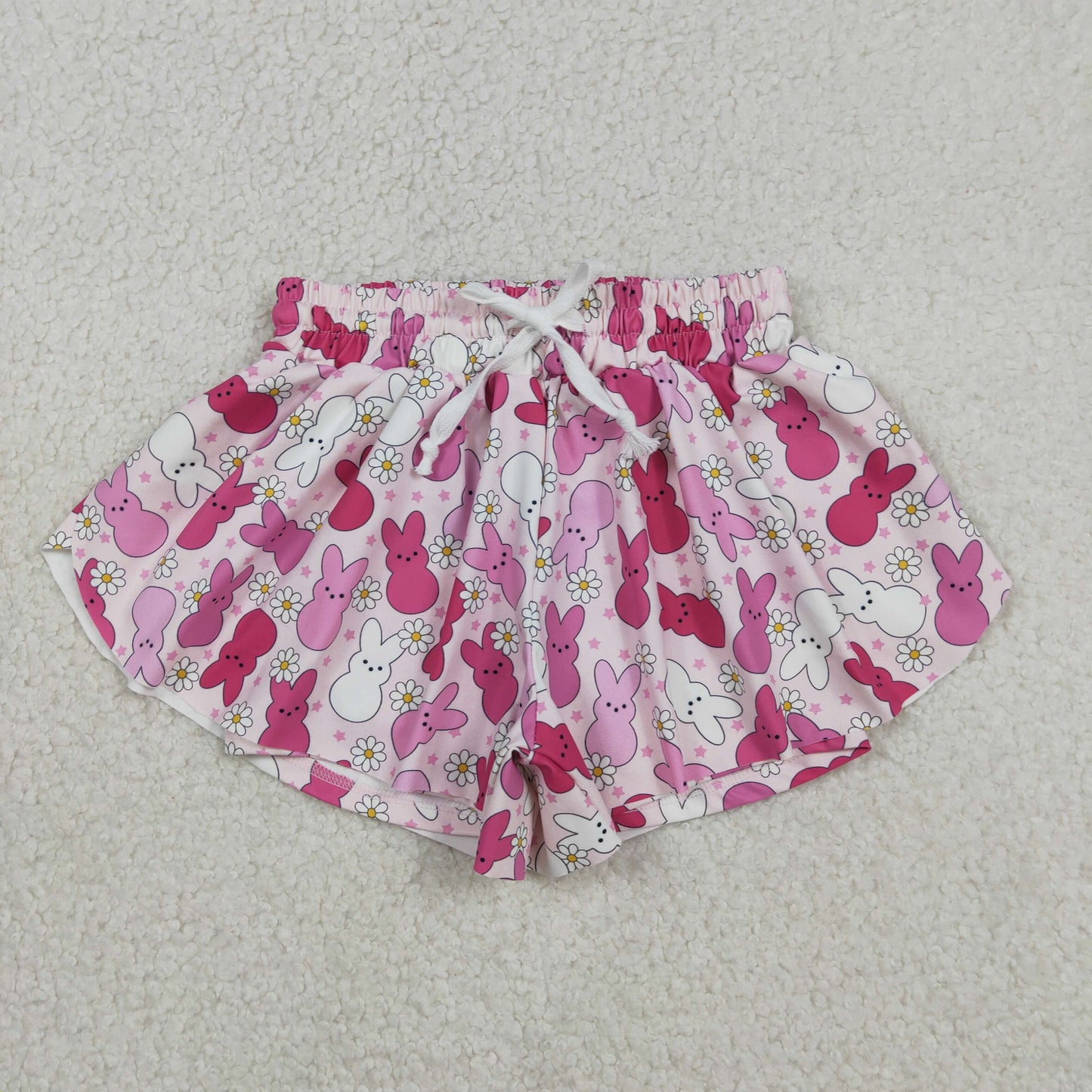 Baby Girls Pink Rabbits Flowers Easter Yoga Active Ruffle Shorts Bottom